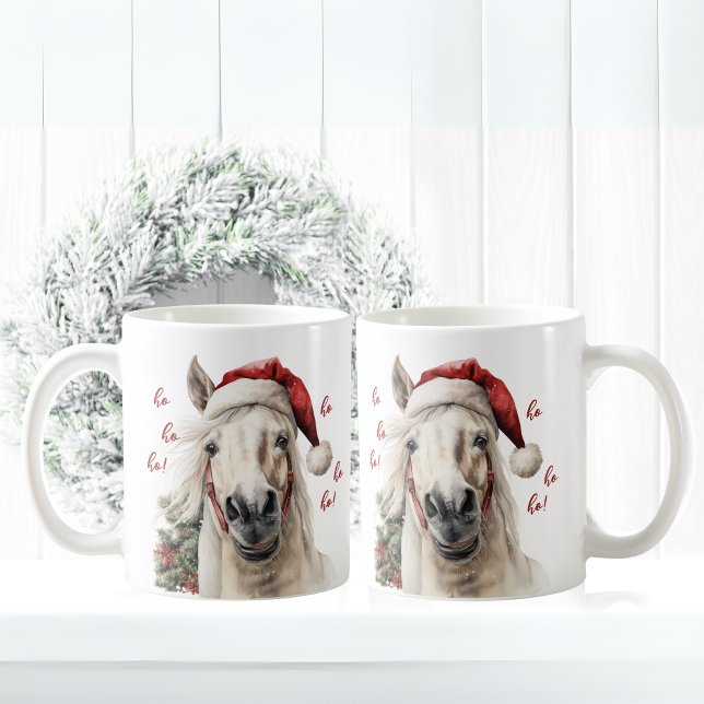 Taza De Café ¡Ho Ho Ho Ho Ho! Divertido caballo Santa Mug (Horse with Santa Hat Laughing with text ho ho ho!)