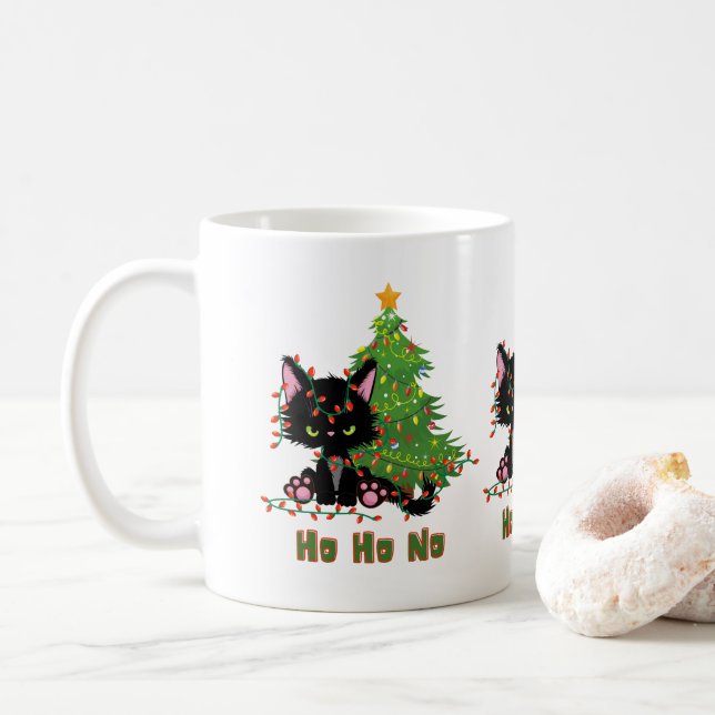 Taza De Café HO HO NO Navidades Gato (Con donut)