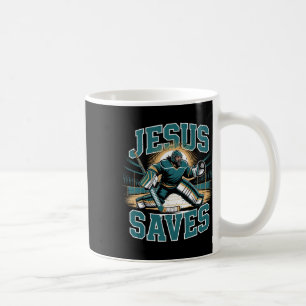 Taza De Café Hockey Cristiano Jesús Salva Humor de Portero de H