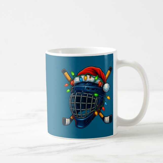 Taza De Café Hockey Helmet Christmas Lights Santa Hat Design Xm (Derecha)