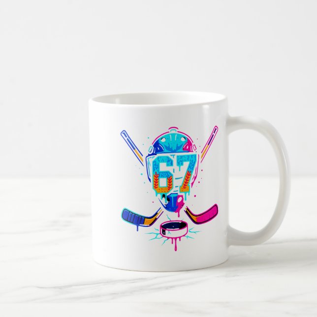 Taza De Café Hockey Ice Cream Drip Number 67 Player 67th Birthd (Derecha)