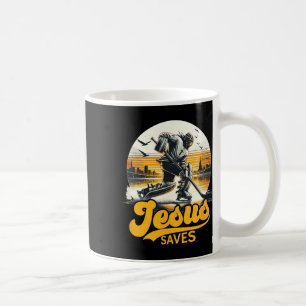 Taza De Café Hockey Jesús Salva Vintage Fanático Deporte Fe Cri