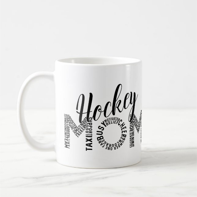 Taza De Café Hockey Mamá Word Art (Izquierda)