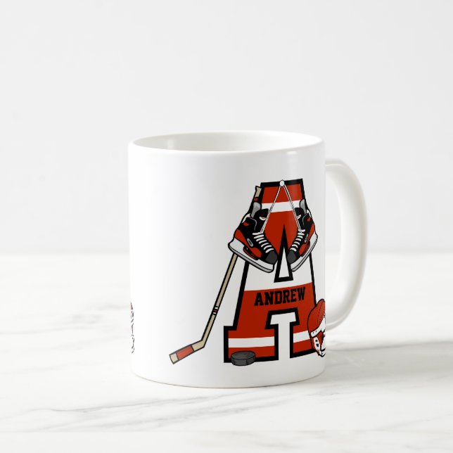 Taza De Café Hockey sobre hielo inicial personalizado (Anverso derecho)