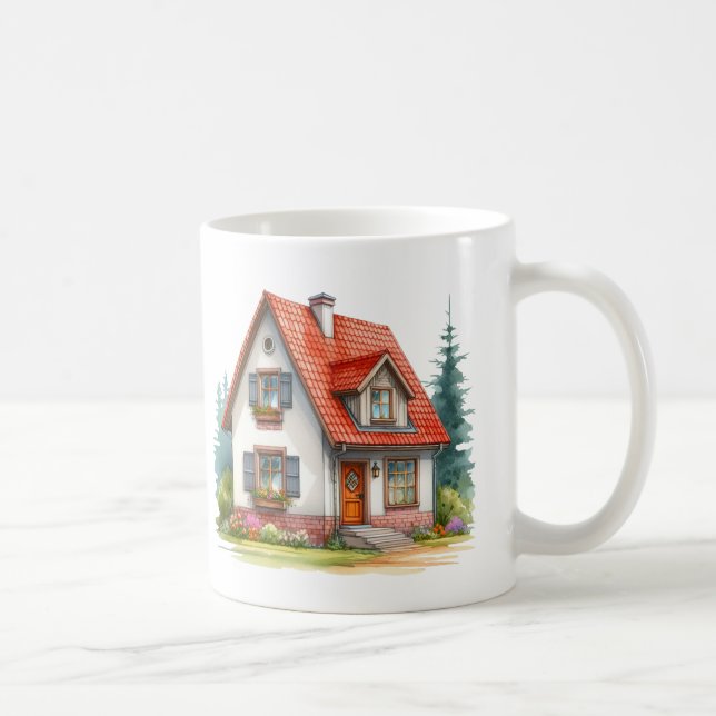 Taza De Café Hogar Dulce Hogar Acuarela Cabaña Cuta Casa (Derecha)