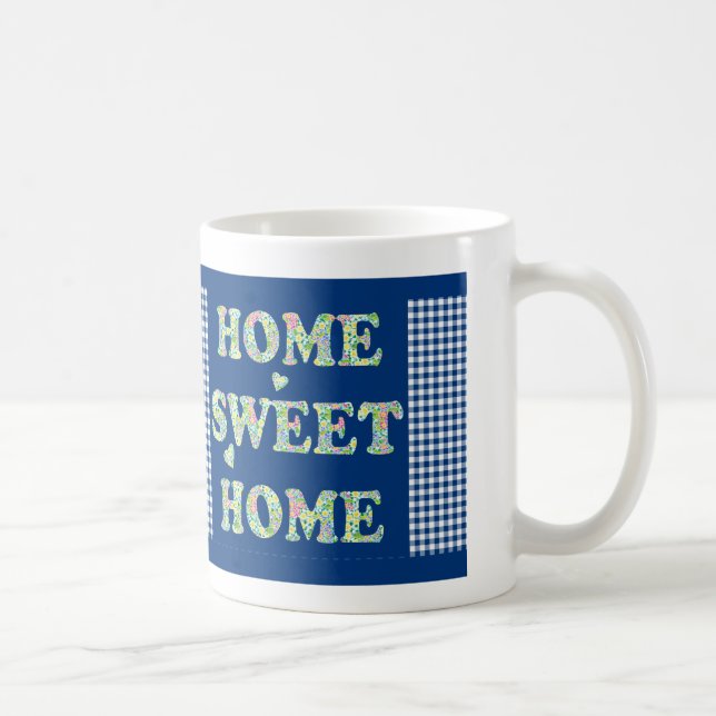 Taza De Café Hogar dulce Mug Hogar: Primroses, Blue Check Gingh (Derecha)