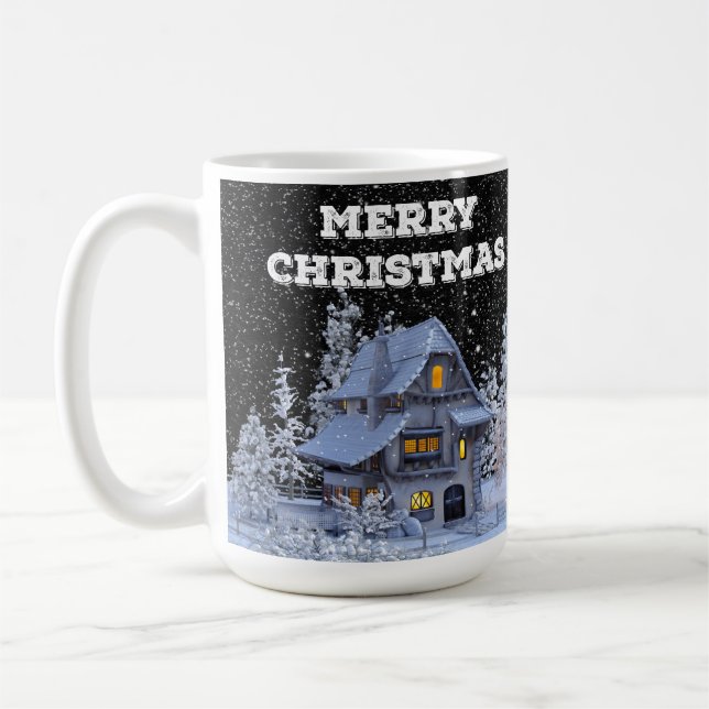Taza De Café Hogar nevado en invierno Feliz Navidad (Izquierda)