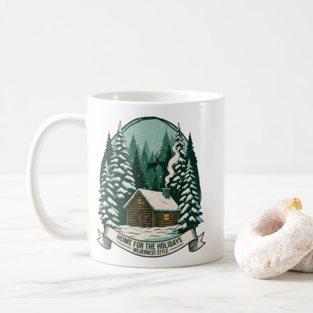 Taza De Café Hogar para las vacaciones Wilderness Cabin Art (Con donut)