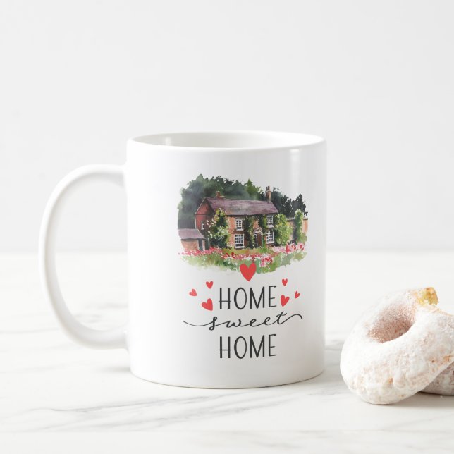 Taza De Café Hogar Sweet Home Hearts House Floral (Con donut)