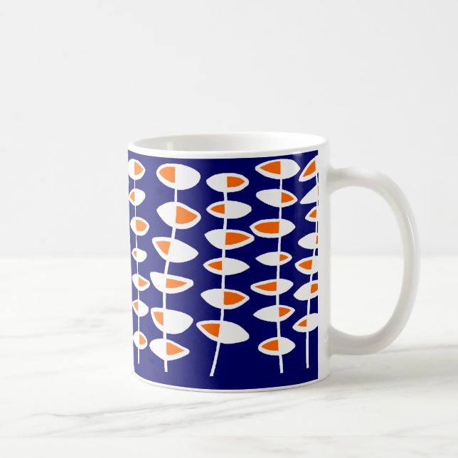 Taza De Café Hoja alterna - Blanco y Naranja sobre azul oscuro (Derecha)