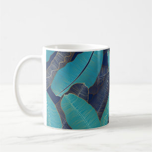Taza De Café Hoja de Banana Dorada: Patrón de Lujo.