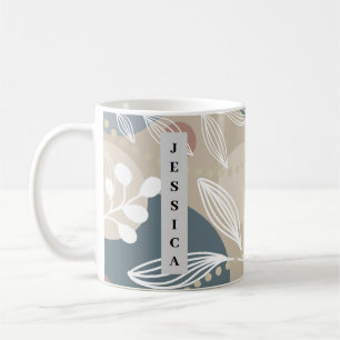 Taza De Café Hoja de la Línea Verde Oscura Pastel Estético