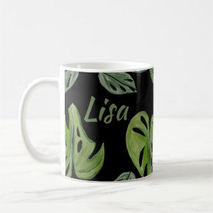 Taza De Café Hoja de Monstera Adansonii de acuarela a mano para