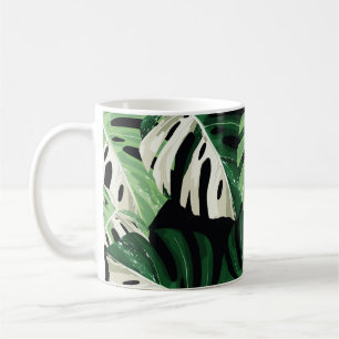 Taza De Café Hoja de Monstera Patrón Negro Exótico