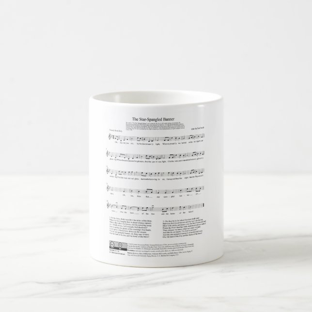 Taza De Café Hoja de música del himno nacional del himno (Centro)