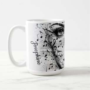 Taza De Café Hoja de Música Personalizada Arte de Cara Negro Bl