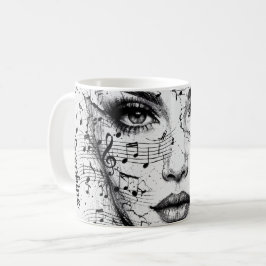 Taza De Café Hoja de Música Personalizada Arte de Cara Negro Bl