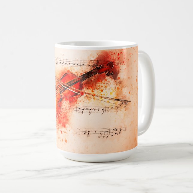 Taza De Café Hoja de violín Música Mug 15 oz (Anverso derecho)