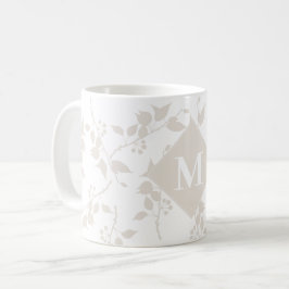 Taza De Café Hoja decorativa Botánica Beige Monogramada