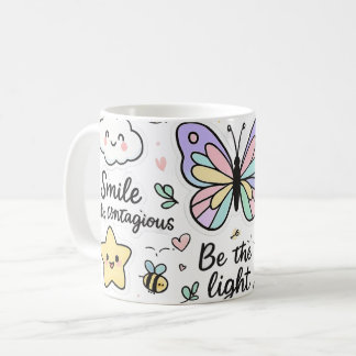Taza De Café Hoja inspiradora de Pegatina de mariposas Kawaii-B