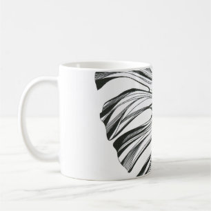 Taza De Café Hoja Monstera: Elemento Natural Tropical.