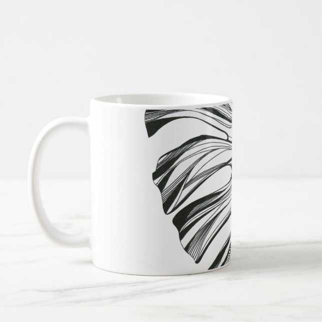 Taza De Café Hoja Monstera: Elemento Natural Tropical. (Izquierda)