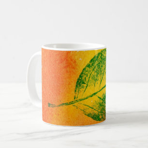 Taza De Café Hoja natural Imprimir verde sobre manzana naranja,