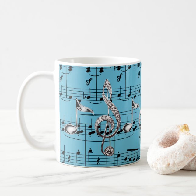 Taza De Café Hoja Turquesa Música y Plata Notas de Música (Con donut)