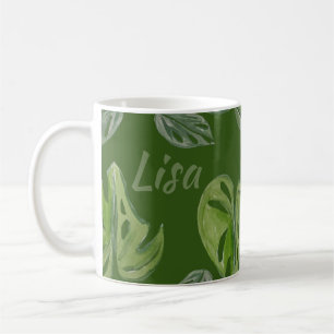 Taza De Café Hoja verde de Monstera Adansonii con acuarela a ma