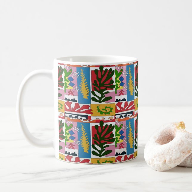 Taza De Café Hojas abstractas, estilo MAtisse (Con donut)