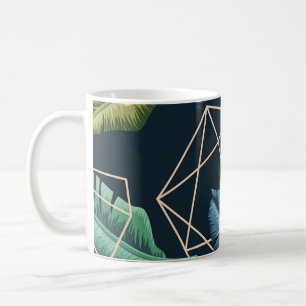 Taza De Café Hojas Abstractas: Línea Polígona Sin Margen.