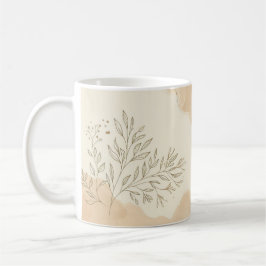 Taza De Café Hojas Botánicas Acuarela Verde Elegante Naturaleza