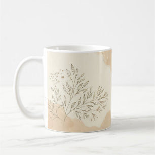 Taza De Café Hojas Botánicas Acuarela Verde Elegante Naturaleza