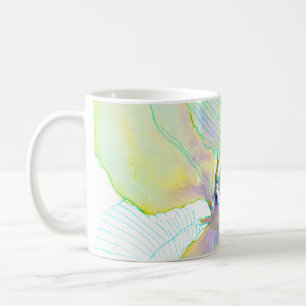 Taza De Café Hojas botánicas acuarelas amarillas verdosas paste