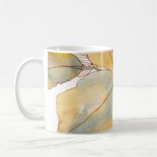 Taza De Café Hojas botánicas acuarelas doradas azules suaves