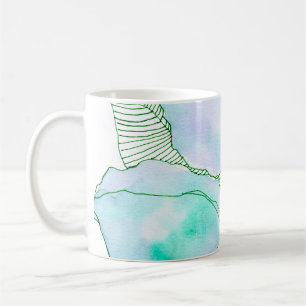 Taza De Café Hojas botánicas acuarelas verde menta lavanda
