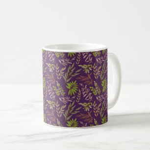 Taza De Café Hojas Botánicas: Un Fondo Púrpura Impresionante