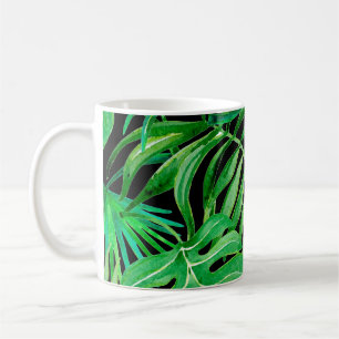 Taza De Café Hojas de acuarela tropical: Elegancia sin costura.