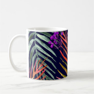 Taza De Café Hojas de acuarela tropical, salpicaduras abstracta