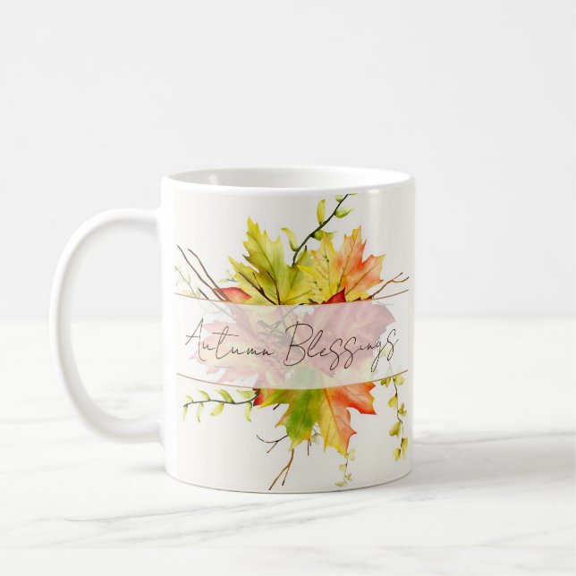 Taza De Café Hojas de arce de otoño con texto personalizado (Izquierda)
