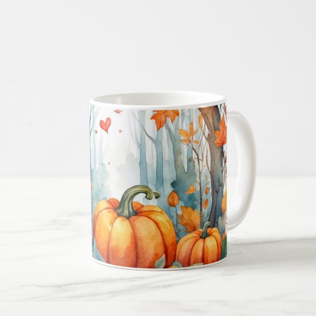 Taza De Café Hojas de calabaza de bosque de color de agua de ot (Anverso derecho)