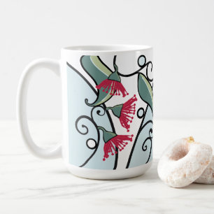 Taza De Café Hojas de eucalipto azules y rojas y patrón de flo