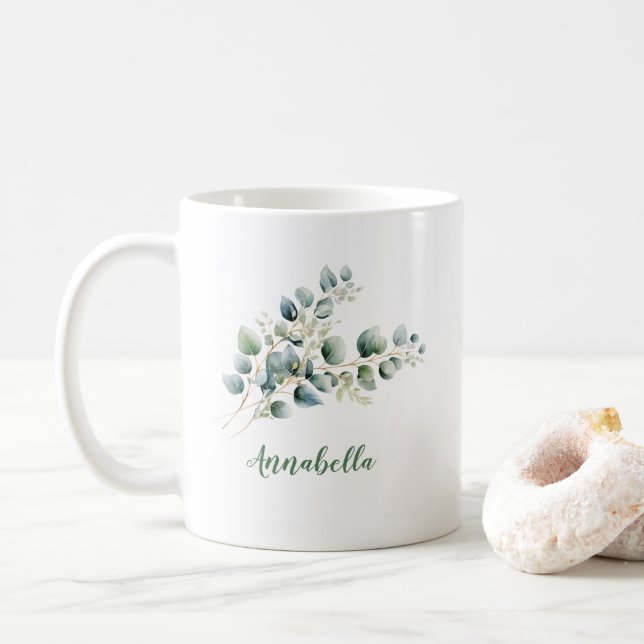 Taza De Café Hojas de eucalipto con regalo de nombre (Con donut)