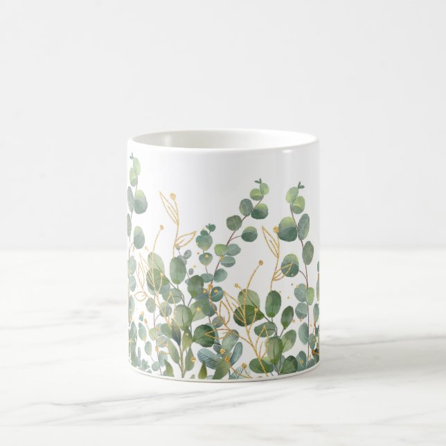 Taza De Café Hojas De Eucaliptus Botánico De Oro Y Verde (Centro)