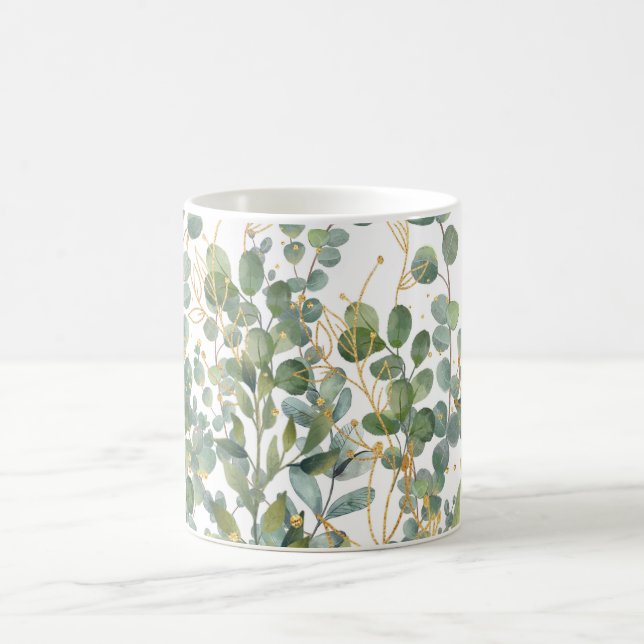 Taza De Café Hojas De Eucaliptus Botánico De Oro Y Verde (Centro)