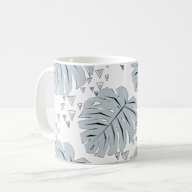 Taza De Café Hojas de monstera gris en blanco (Anverso izquierdo)