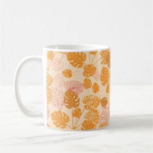 Taza De Café Hojas de monstera tropical. dibujo de silueta Seam