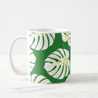 Taza De Café Hojas de Monstera, Vintage verde oscuro.