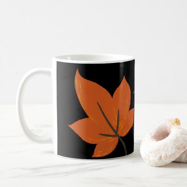 Taza De Café hojas de naranja en patrón otoño (Con donut)