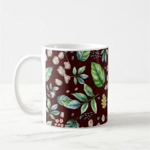 Taza De Café Hojas de otoño en burdeos al estilo acuarela